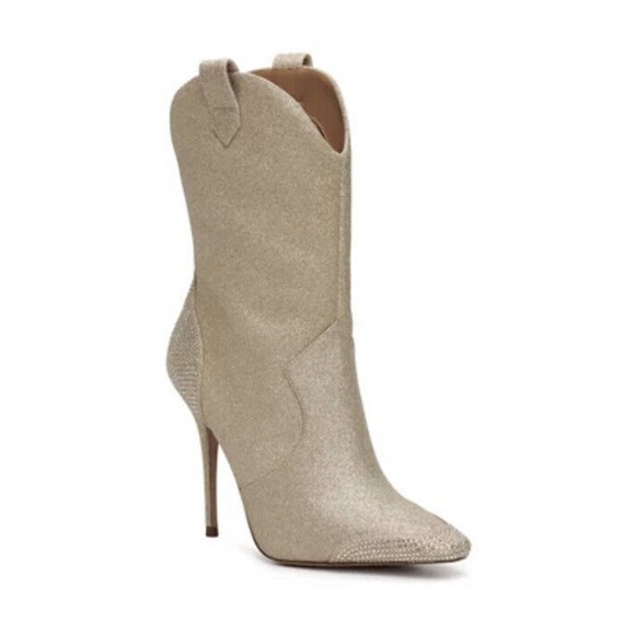 Jessica Simpson Cicee Stiletto Western Boots Champagne Micro Flash Sz 7 Sparkle - Picture 2 of 8